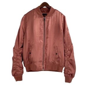 TOPSHOP Rust Rose Gold Satin Bomber Jacket